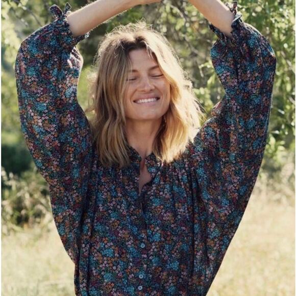DOEN Rose Top in Navy Lady Bird Floral Print XS - Picture 7 of 12